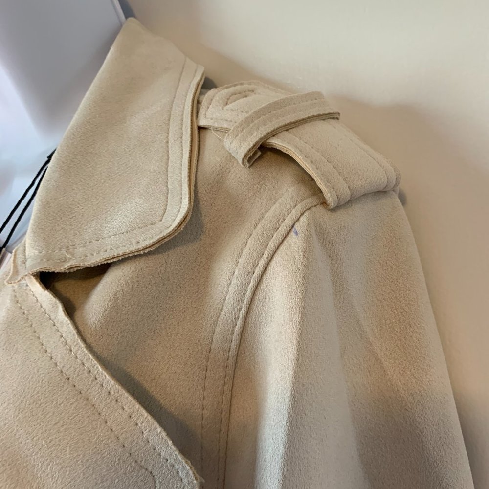 Elie Tahari Vegan Suede Trench Ecru Size L - Picture 5 of 7